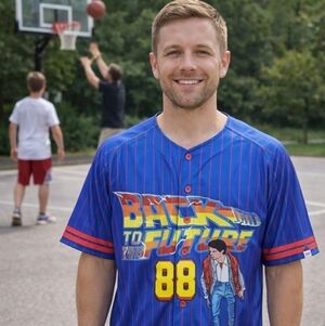 Back to the Future Marty McFly Pinstripe Baseball Jersey Size Large New